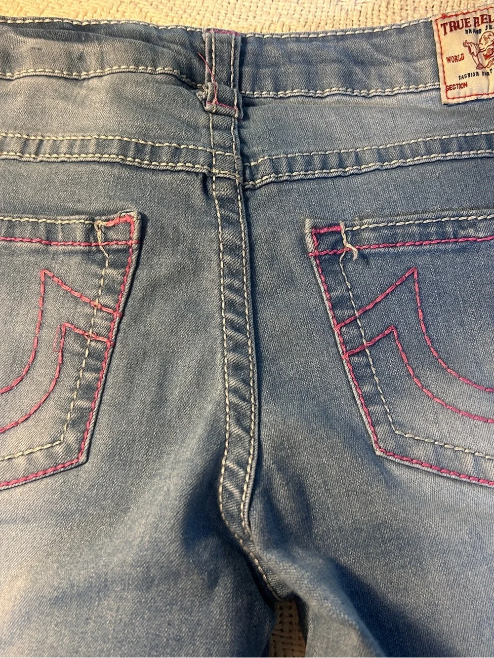 Girl’s True Religion Pink Stitch Cargo Denim Pants - 12